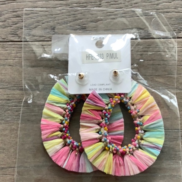 Raffia Multi Coloured Earrings - Picture 3 of 3